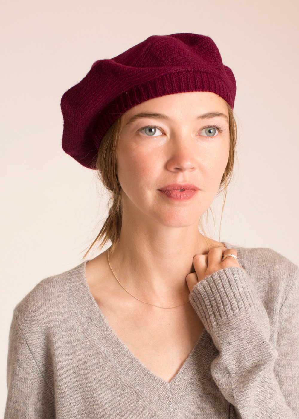 Brown Knitted Cashmere Beret